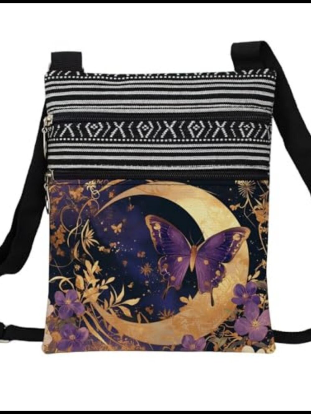 Polyester Butterfly Crossbody Bag Adjustable Strap Zipper Sling
